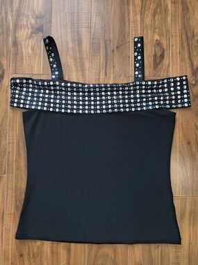 Joseph Ribkoff Black Square Neck Tank with Stud Embellishments